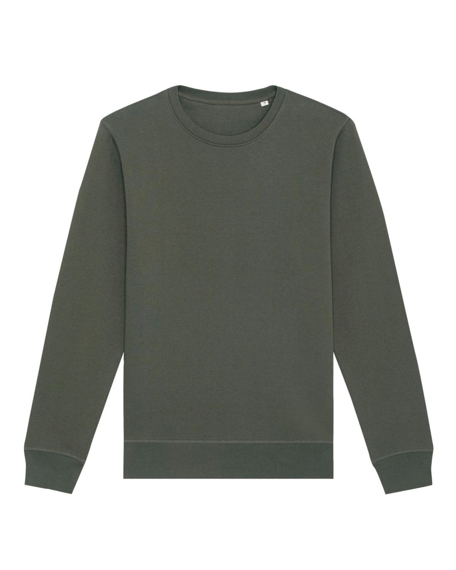 My Needs Are Simple olive green crew neck sweatshirt isolated on a white background.