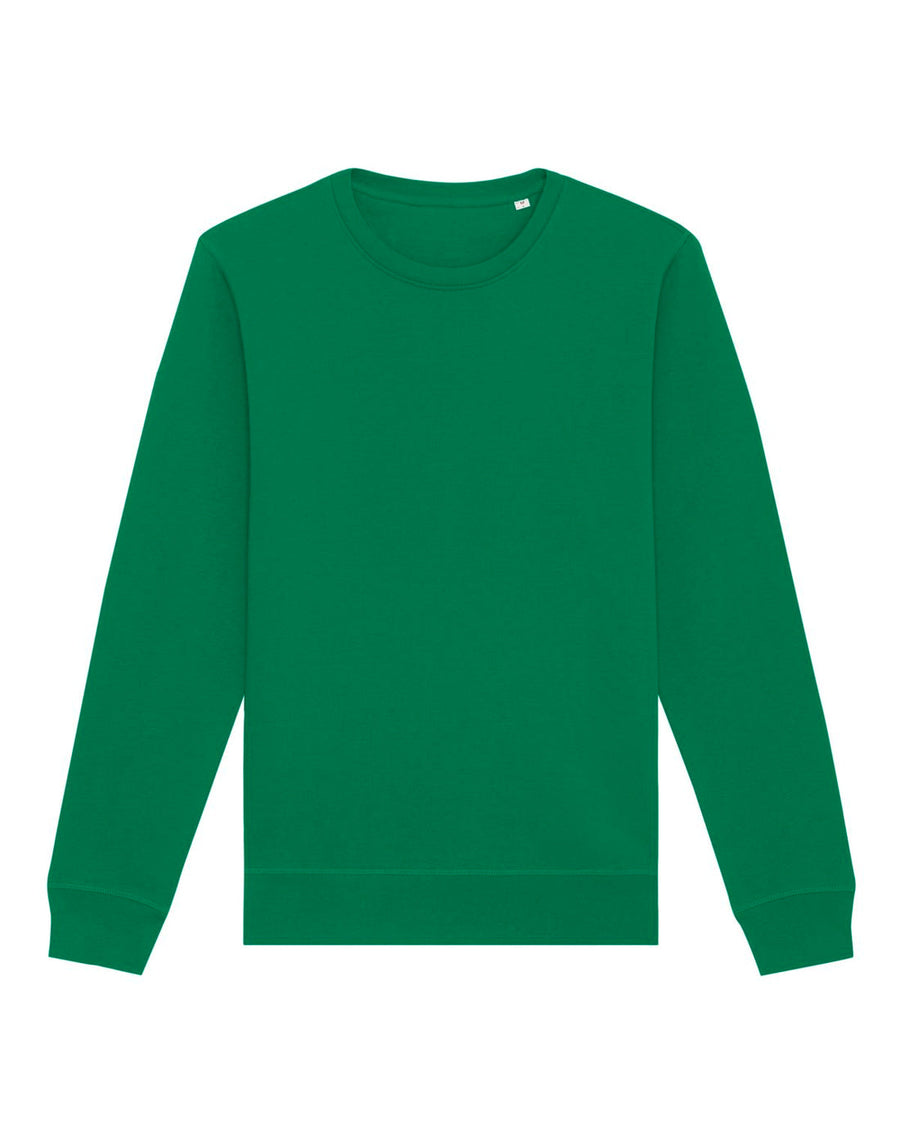 Plain green crewneck sweatshirt isolated on a white background: My Needs Are Simple test demo STSU868 Stanley/Stella Roller Organic Cotton Essential Sweatshirt.