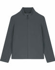Gray MyNeedsAreSimple STJM167 Stanley/Stella Navigator Men's Non-Hooded Softshell jacket with a mandarin collar and long sleeves, displayed on a white background.