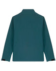 Back view of a MyNeedsAreSimple STJM167 Stanley/Stella Navigator Men's Non-Hooded Softshell jacket in teal with a simple collar and black cuffs, displayed on a white background.
