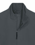 Close-up of a women's MyNeedsAreSimple STJW166 Navigator Non-Hooded Softshell gray zippered jacket with a high collar.