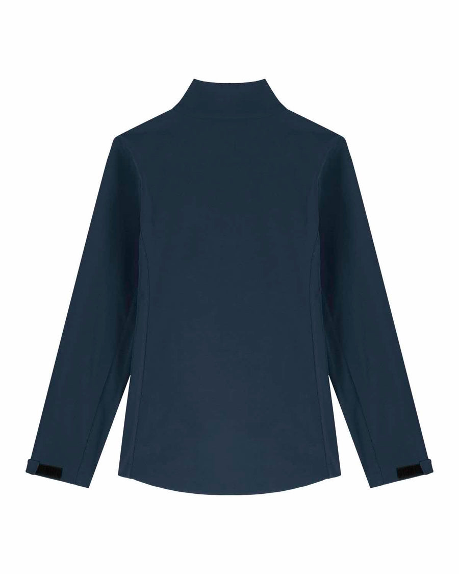 A navy blue women's STJW166 Stanley/Stella Navigator Softshell jacket by MyNeedsAreSimple displayed against a white background, viewed from the back with visible seams and cuffs.