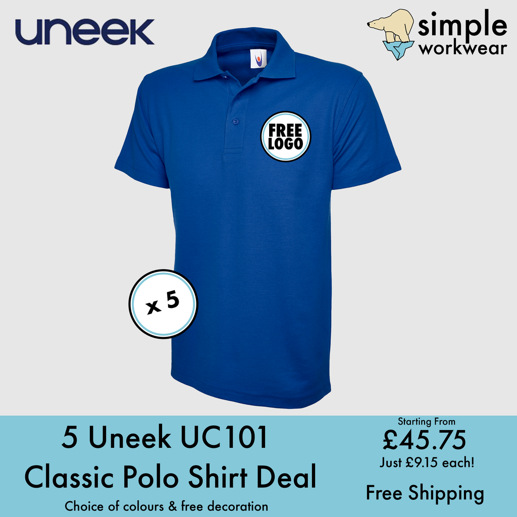 BUNDLE X 10 Uneek Classic Polo Shirts With Free Print/Embroidery