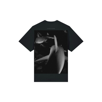 This Stanley/Stella STTU171 Sparker 2.0 Black (C002) Unisex Heavy T-Shirt features a striking grayscale image of sharks on the back, crafted from premium Organic Carded Cotton for superior comfort.