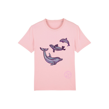 Unisex Stanley/Stella pink t-shirt with dolphin print design.