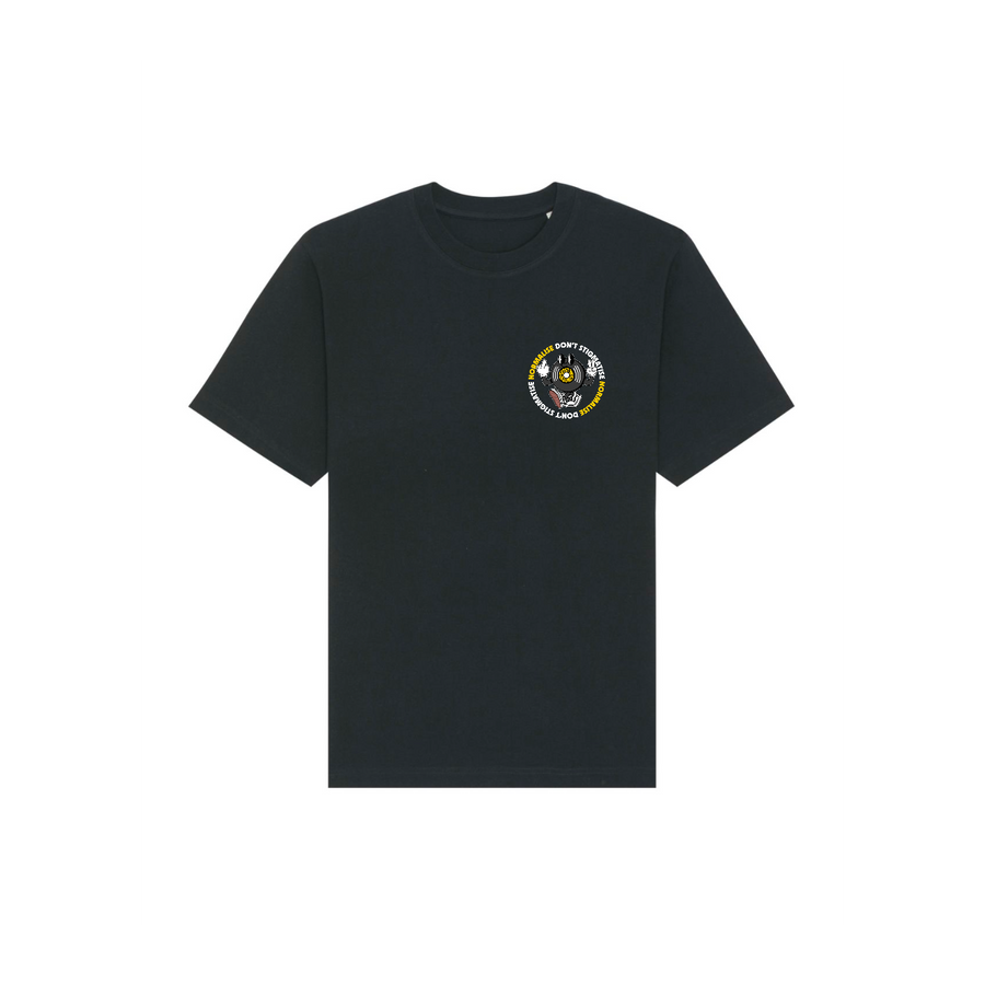 A Stanley/Stella Freestyler Heavy Organic Cotton Unisex T-Shirt with a yellow circle on it.