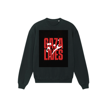 Black STSU798 Stanley/Stella Ledger Dry Boxy Organic Cotton Sweatshirt, with a red and white graphic text design that reads "crazy lives.