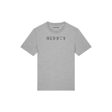 An iconic unisex t-shirt in organic cotton, this gray piece features a series of musical notes printed horizontally across the chest. The product is STTU169 Stanley/Stella Creator 2.0 Heather Grey (C250) from Stanley/Stella.