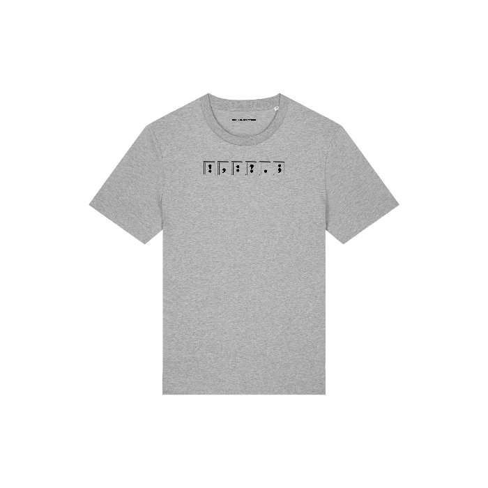 An iconic unisex t-shirt in organic cotton, this gray piece features a series of musical notes printed horizontally across the chest. The product is STTU169 Stanley/Stella Creator 2.0 Heather Grey (C250) from Stanley/Stella.