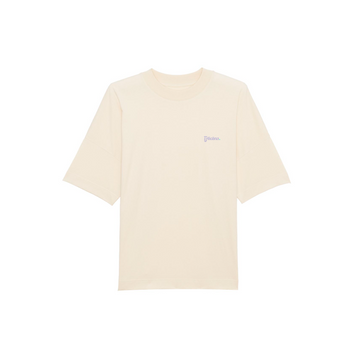 A STTU815 Stanley/Stella Blaster Oversized High Neck Organic Cotton Unisex T-Shirt, crafted from organic ring-spun combed cotton, featuring a small logo on the upper left side.