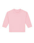 A baby's pink sweatshirt made with organic ring-spun cotton on a white background, such as the STSB920 Stella/Stella Baby Changer The Iconic Babies' Crew Neck Sweatshirt by Stanley/Stella.