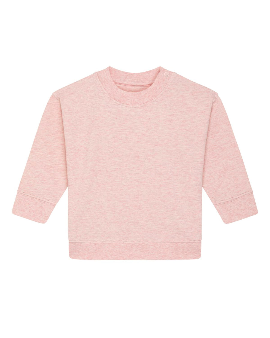A baby's STSB920 Stella/Stella Baby Changer The Iconic Babies' Crew Neck Sweatshirt in pink on a white background.