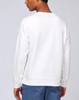 A Stanley/Stella Rise eco-friendly White Sweatshirt back view worn by a male model