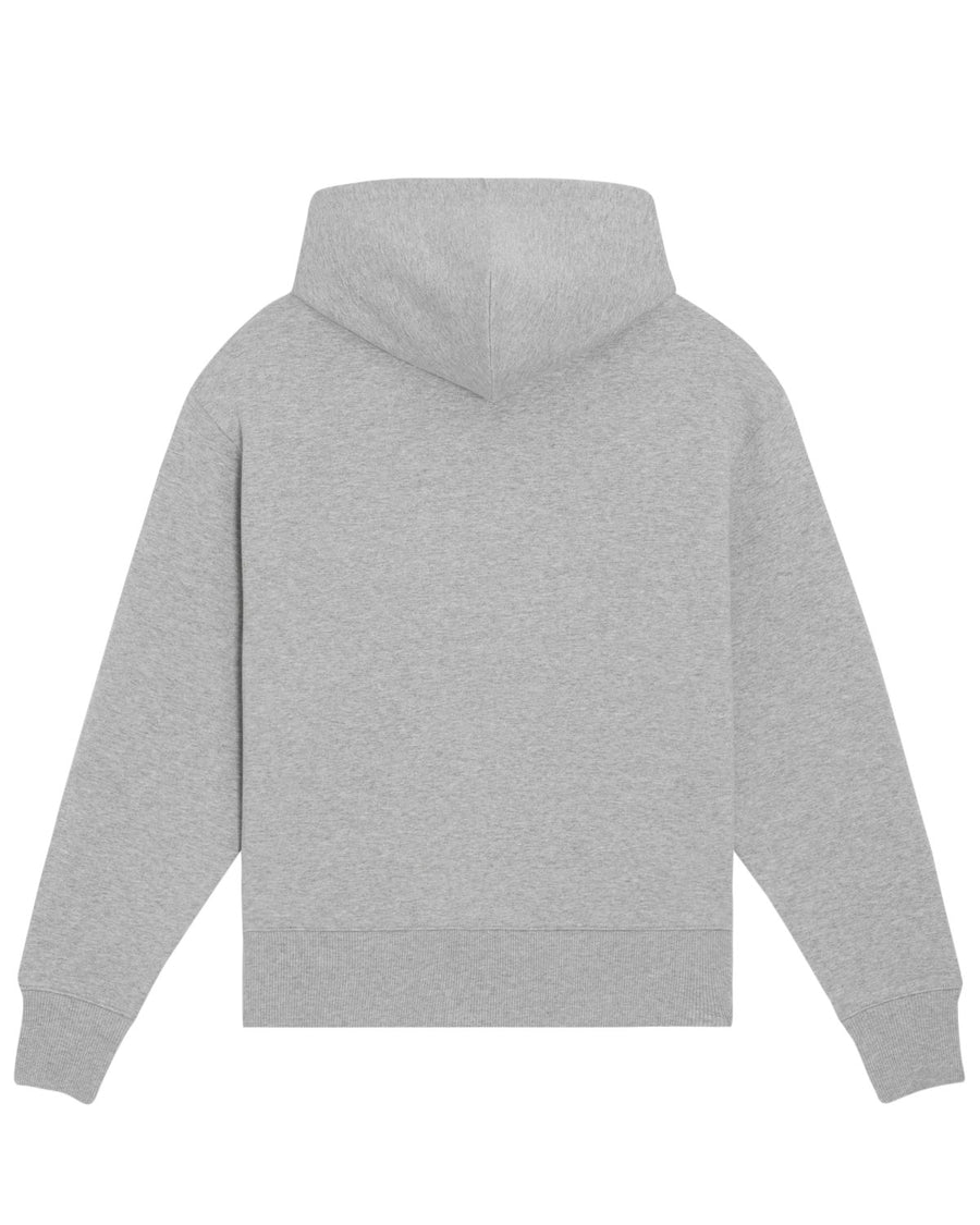 A Stanley/Stella Slammer Heavy Relaxed Organic Cotton Unisex Hoodie in grey color, made of organic ring-spun combed cotton and designed in a unisex heavy relaxed hoodie style.