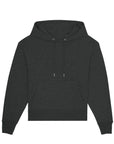 A black STSU856 Stanley/Stella Slammer Relaxed Organic Cotton Unisex Hoodie with a hood.