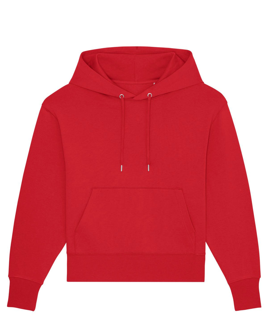 The Stanley/Stella Slammer Relaxed Organic Cotton Unisex Hoodie, a red hoodie for women, is shown on a white background.