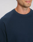 A close up view of Stanley/Stella French Navy  organic cotton sweatshirt