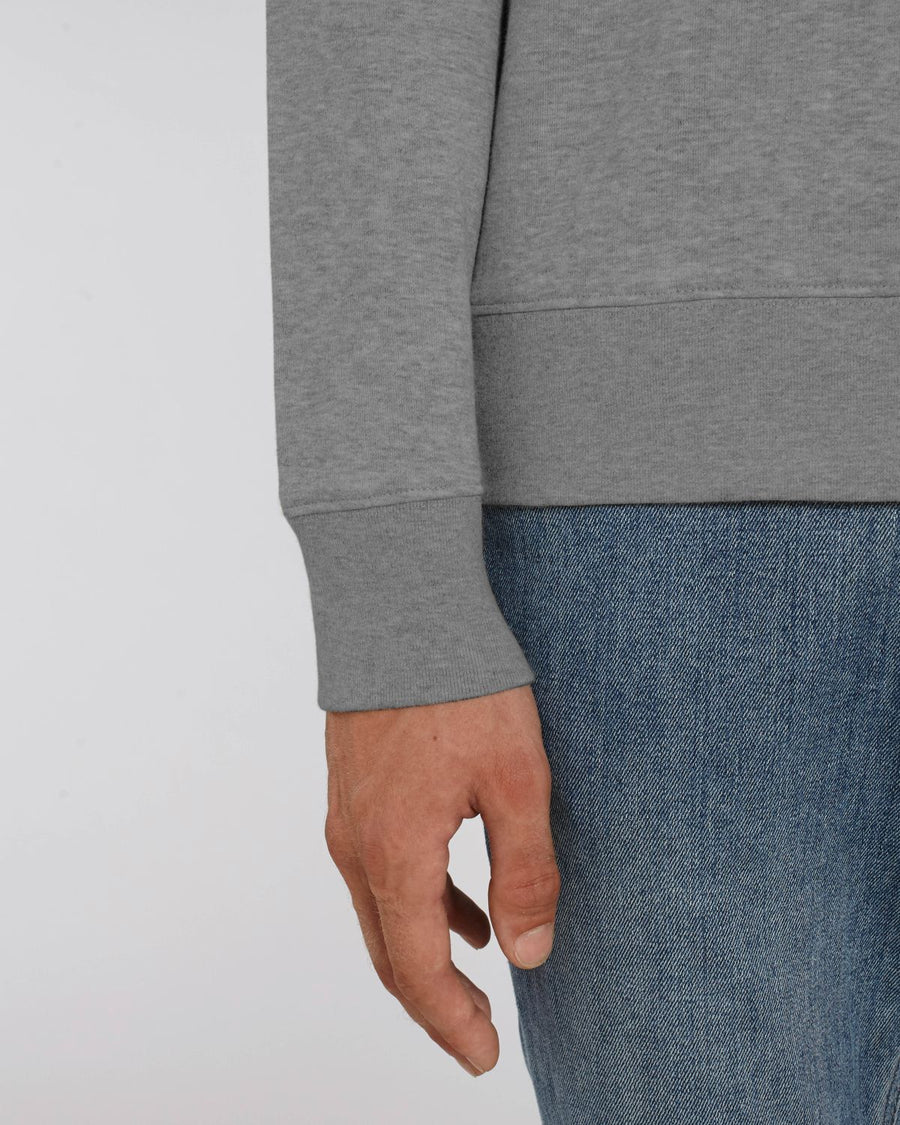 A close up view of Stanley/Stella organic cotton Stroller sweatshirt in heather grey