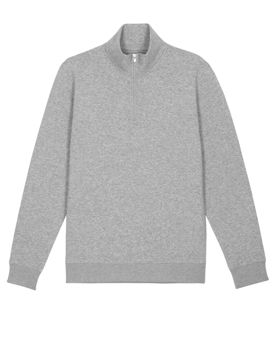 The STSM611 Stanley Trucker Men's Quarter Zip Organic Cotton Sweatshirt in grey made with organic ring-spun combed cotton and recycled polyester by Stanley/Stella.
