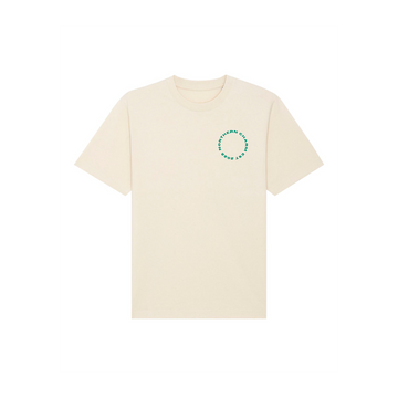 A Stanley/Stella Freestyler Heavy Organic Cotton Unisex T-Shirt with a blue circle on it.