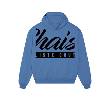 A UNISEX blue STSU797 Stanley/Stella Cooper Dry Boxy Organic Cotton Hoodie Sweatshirt with the word 'what's like'could'on it.