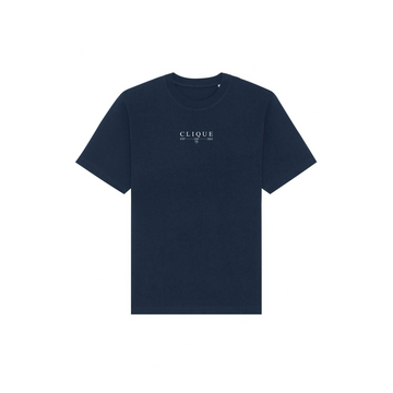 Navy blue Stanley/Stella Freestyler Heavy Organic Cotton unisex t-shirt with a small "clique" logo printed on the chest.